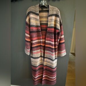 360 Cashmere Cardigan Long Duster Sweater Small Black Orange Tan Pockets